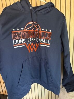 Sport-Tek Navy Hoodie with Orange and White Carterville Lions Basketball Logo